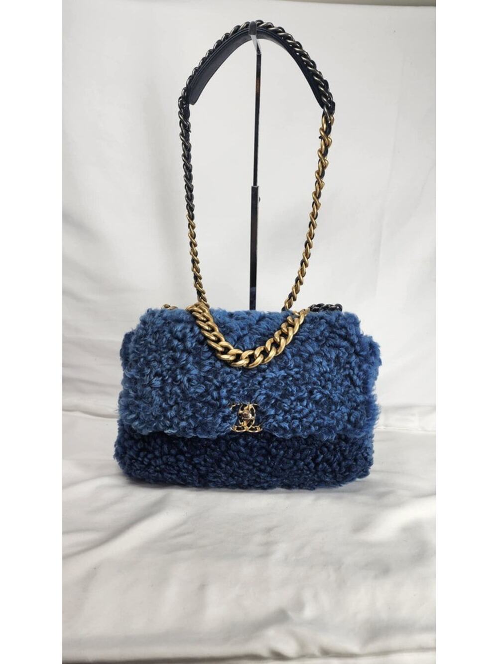 Chanel Medium Blue Shearling 19 Flap Shoulder Bag SPBJKI 342324
